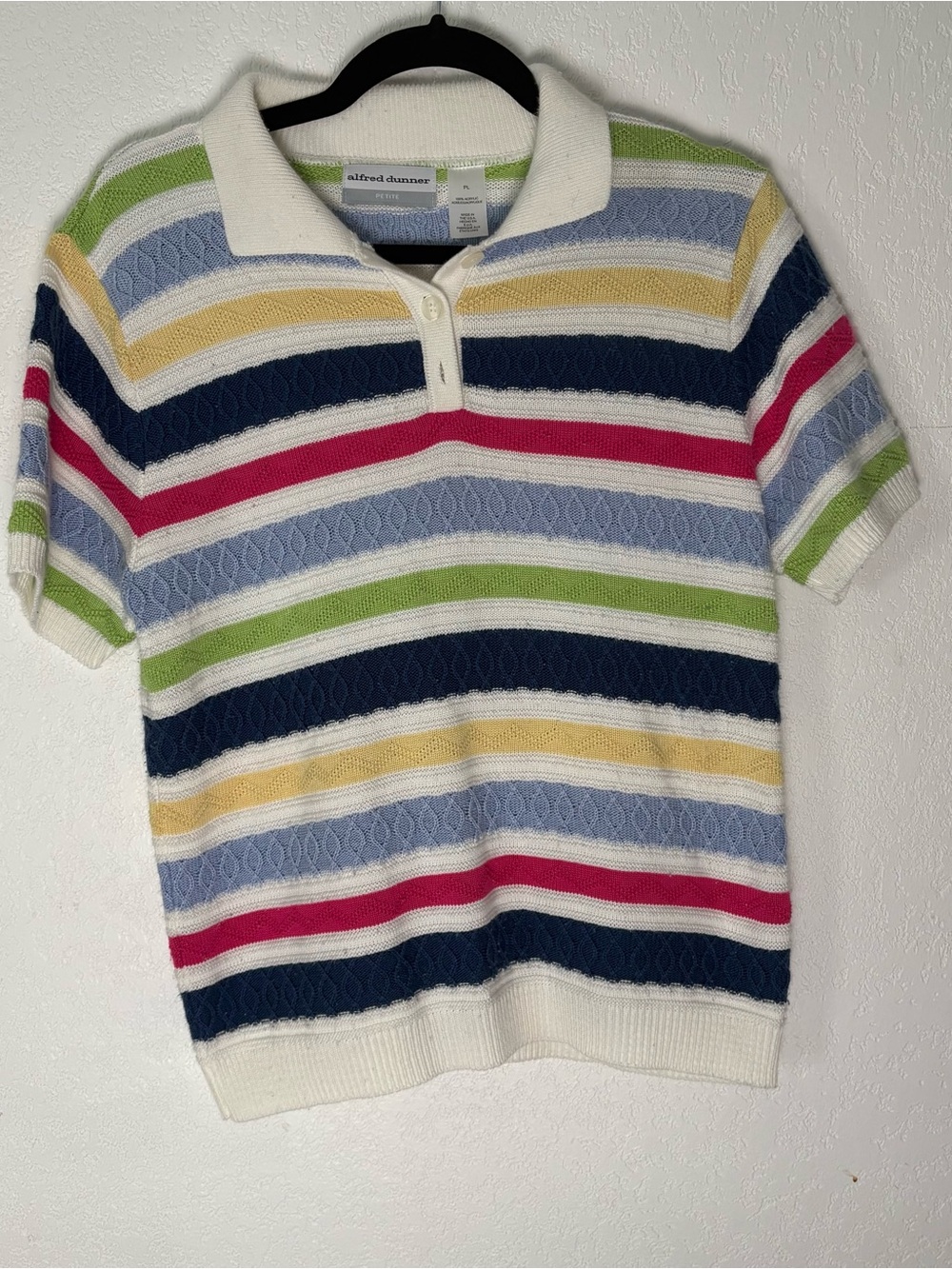 Vintage 90s Alfred Dunner Striped Petite Sweater - White, Yellow, Blue, Green
